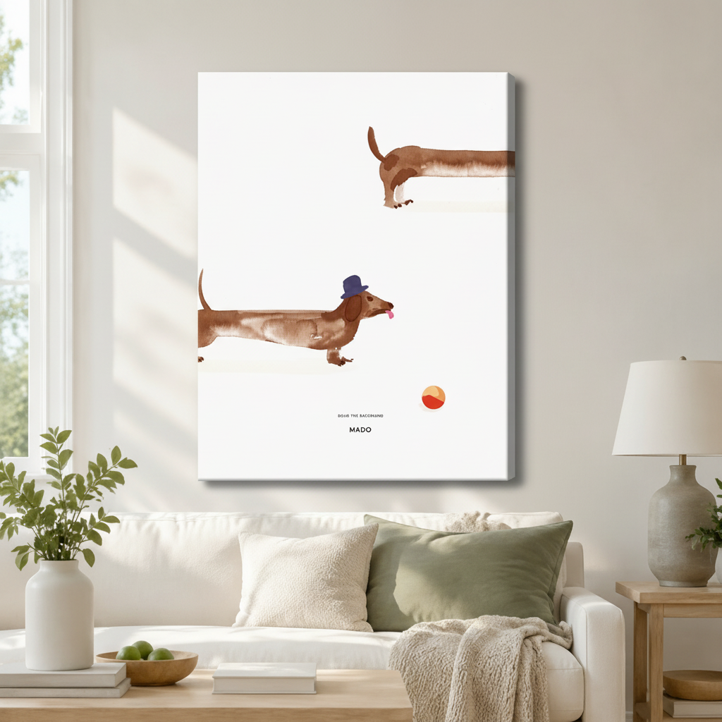 Dachshund Playing Ball Minimalist Canvas Wall Art w6071