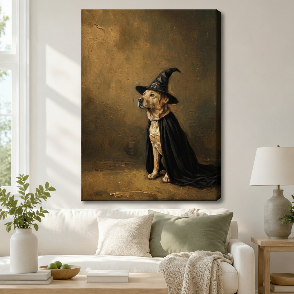 Labrador Witch Hat Black Cape Portrait Canvas Print w6080