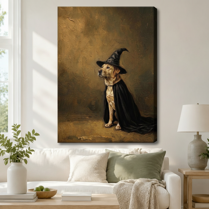 Labrador Witch Hat Black Cape Portrait Canvas Print w6080