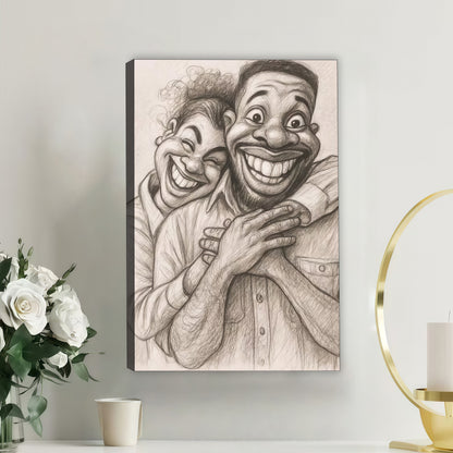 Luxury Custom Black and White Caricature Portrait - Personalized Timeless Gift for Individuals, Couples &amp; Families - Hand-Drawn Style Canvas