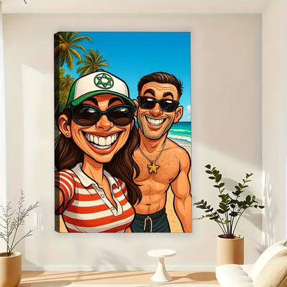 Exaggerated Cartoon Portrait From Photo – Personalized Canvas Art