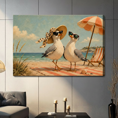Retro Seagull Couple Canvas Art w6601