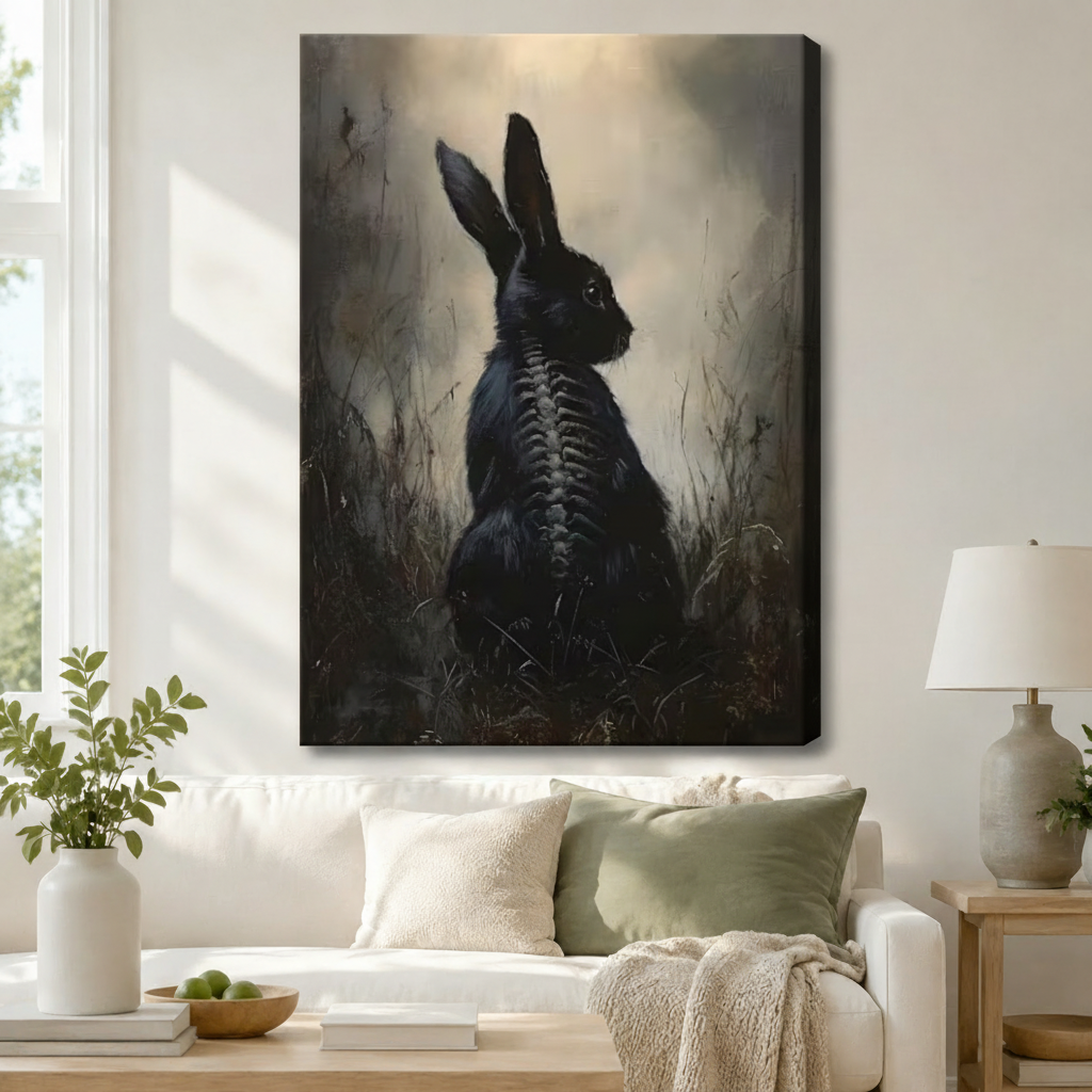 Dark Gothic Black Rabbit Spine Oil Painting Canvas Print w6082