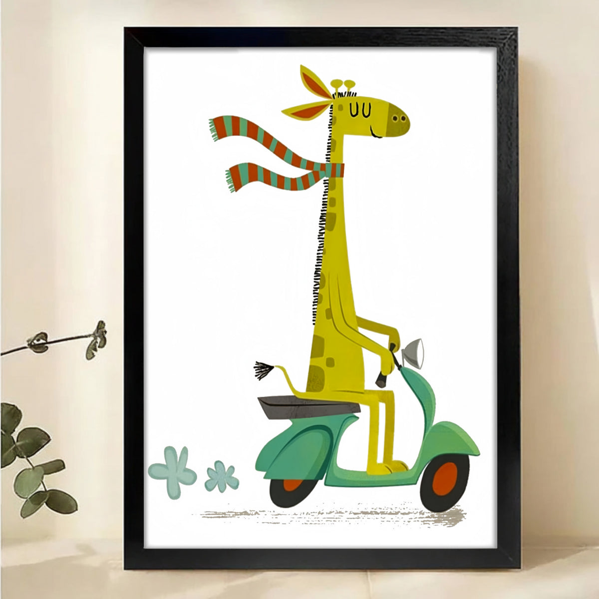 Giraffe on Scooter Wall Art - Whimsical Kids Room Decor Print |W1194