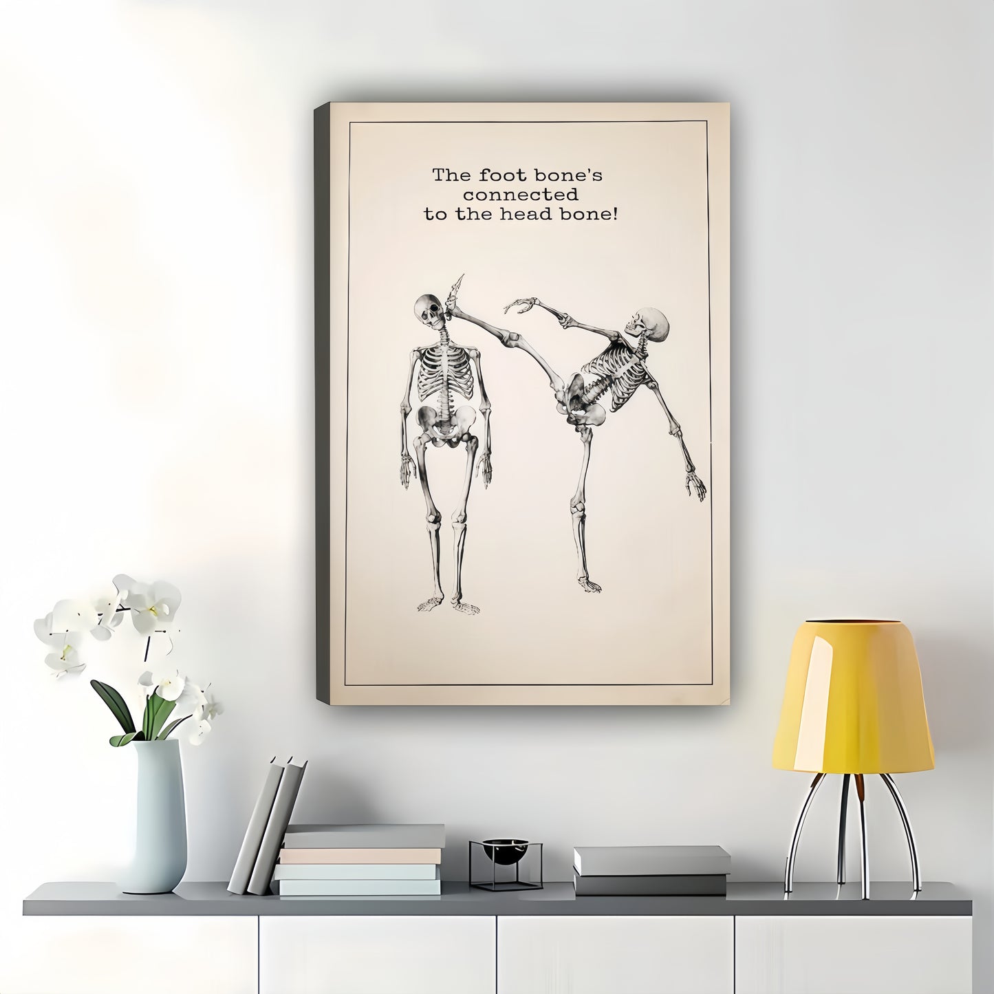 Dancing Skeletons Whimsical Wall Art | Funny Retro Quote Print for Living Room & Office | W826