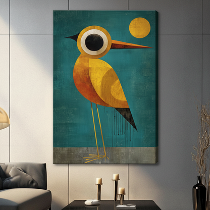 Abstract Golden Bird Teal Canvas Art w6603