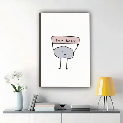 "You Rock" Minimalist Wall Art – Cute Encouragement Canvas Print on Natural Wood Frame | W2400