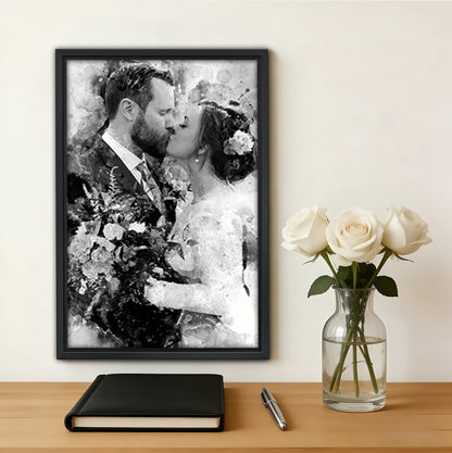 Custom Black and White Watercolor Portrait from Photo  – A Timeless Custom Gift