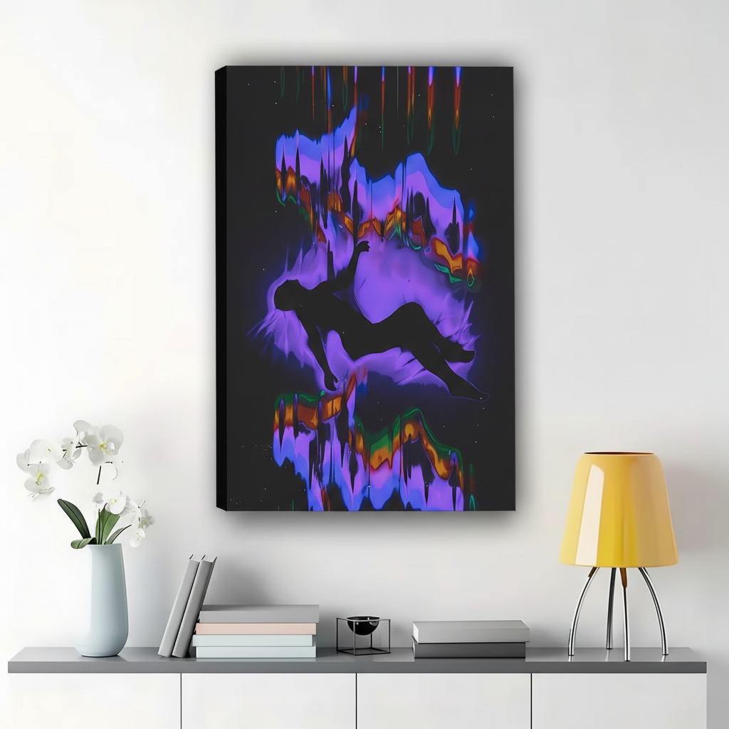 Neon Abstract Modern Art – Bold Vibrant Wall Art on Natural Wood Canvas | W684