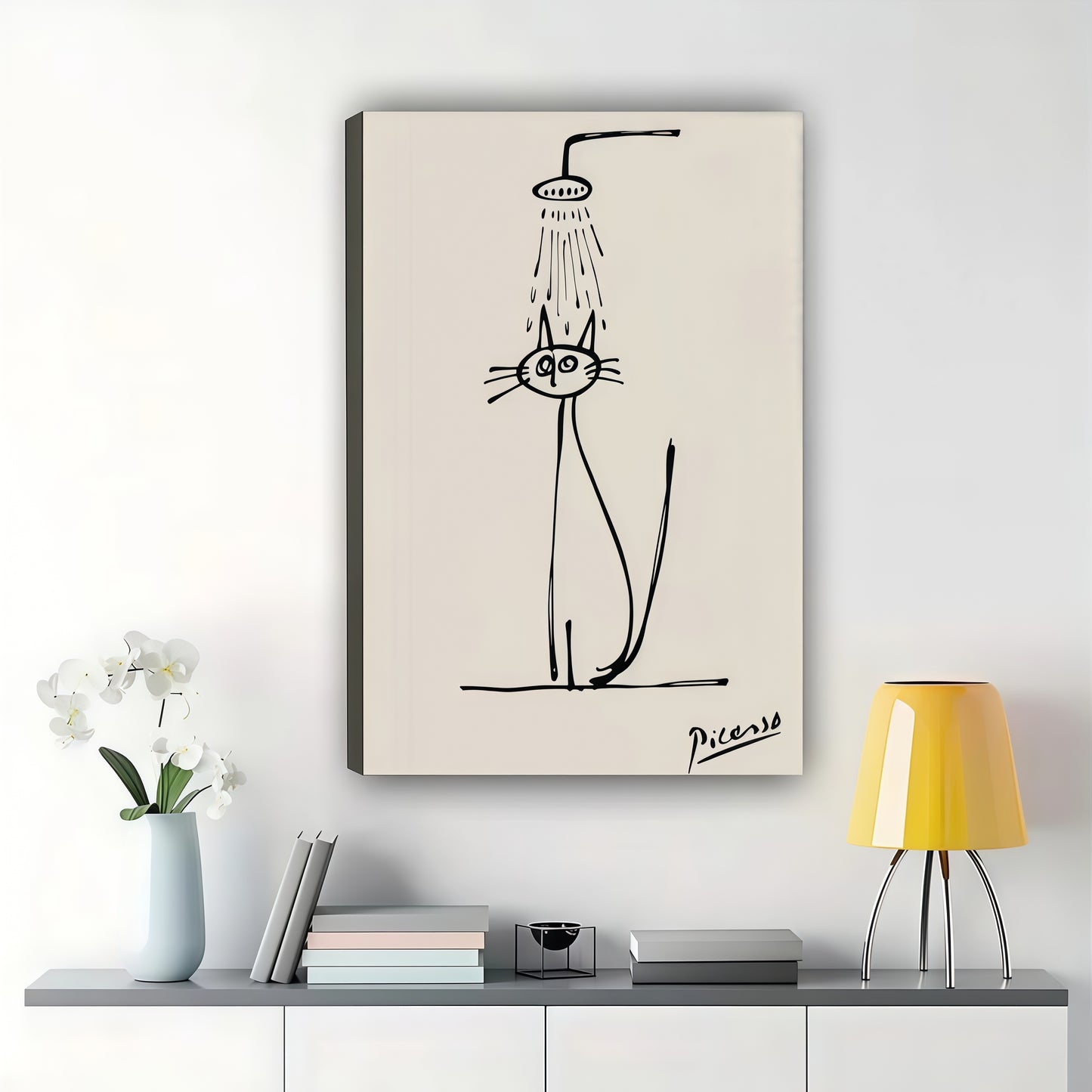 Minimalist Cat Shower Line Art Print | Funny Bathroom Wall Decor Pet Lover Gift | W809