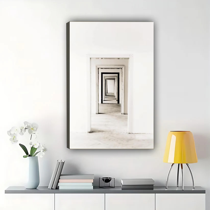 Minimalist Endless Corridor Wall Art – Modern Depth Perspective Framed Canvas Print | W2186