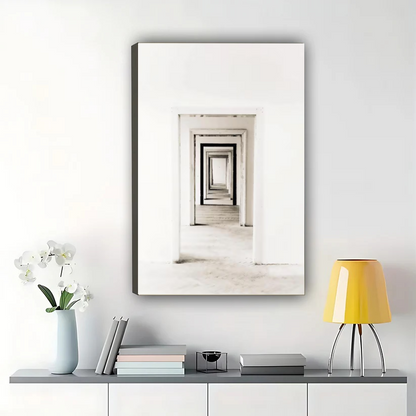 Minimalist Endless Corridor Wall Art – Modern Depth Perspective Framed Canvas Print | W2186