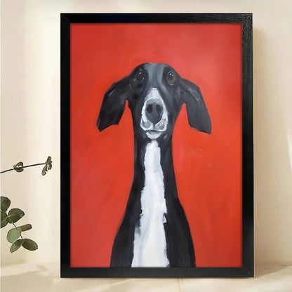 Greyhound Portrait Wall Art - Bold Orange Modern Dog Print|W1214