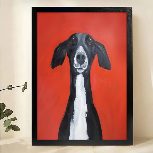 Greyhound Portrait Wall Art - Bold Orange Modern Dog Print|W1214