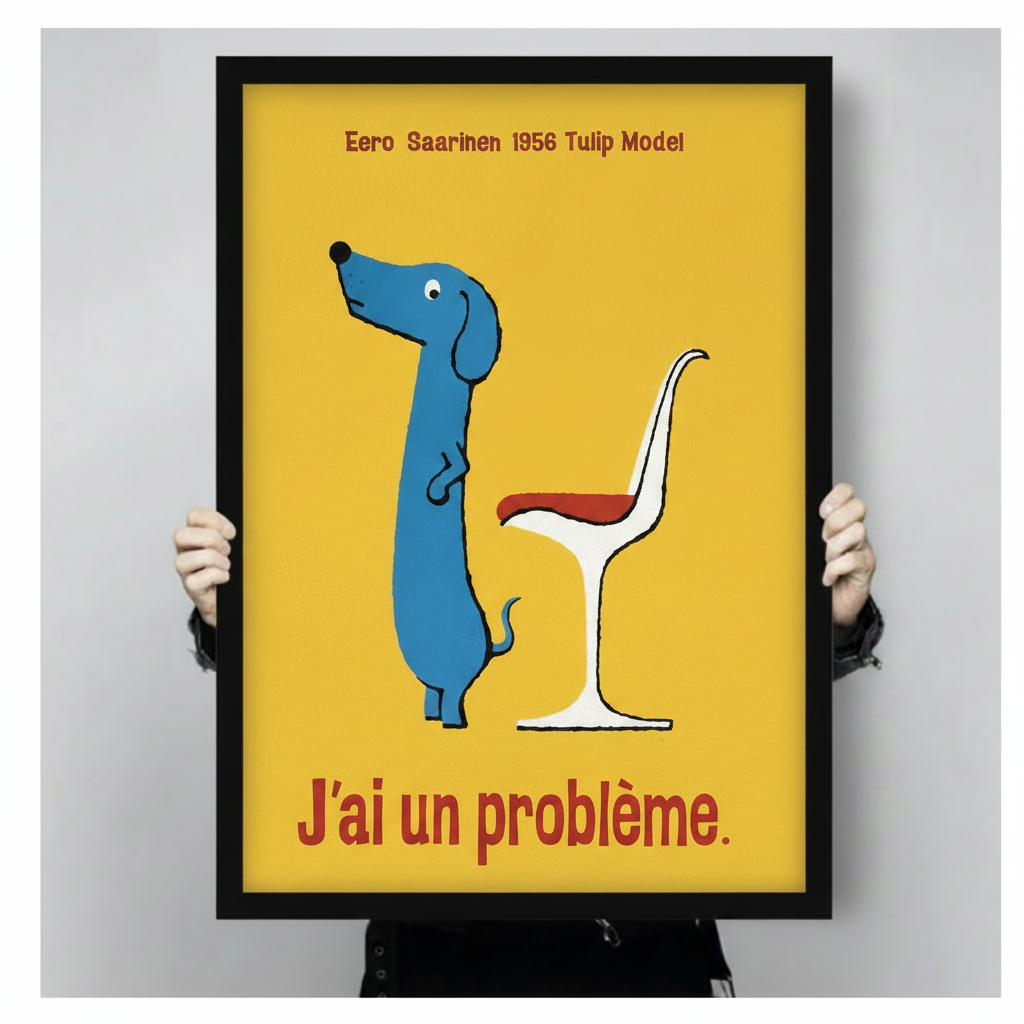 Retro dachshund J'ai un problème canvas wall art — humorous French typography dog lover home decor