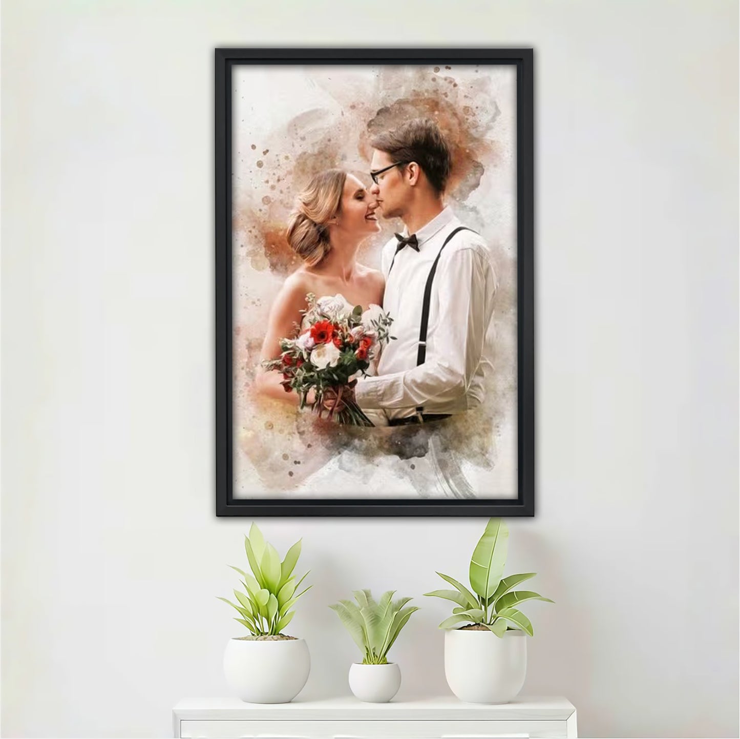 Personalized Wedding Watercolor Portrait Canvas | Custom Photo Illustration Art