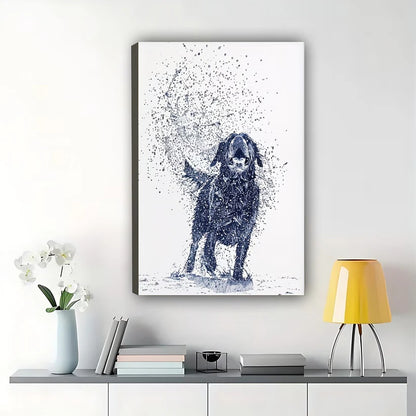 Splash Dog – Sketch Style Wet Dog Wall Art on Natural Wood Canvas | W2053
