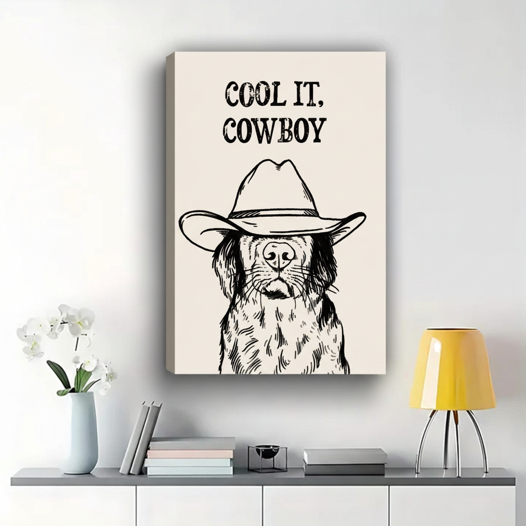 Cool It Cowboy Dog Wall Art - Funny Western Canvas Print|W1346