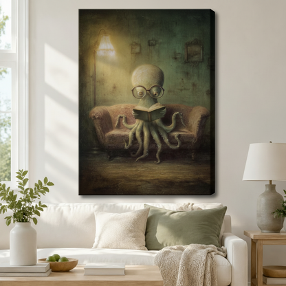 Bookish Octopus Reading Glasses Gothic Fantasy Canvas Print w6084