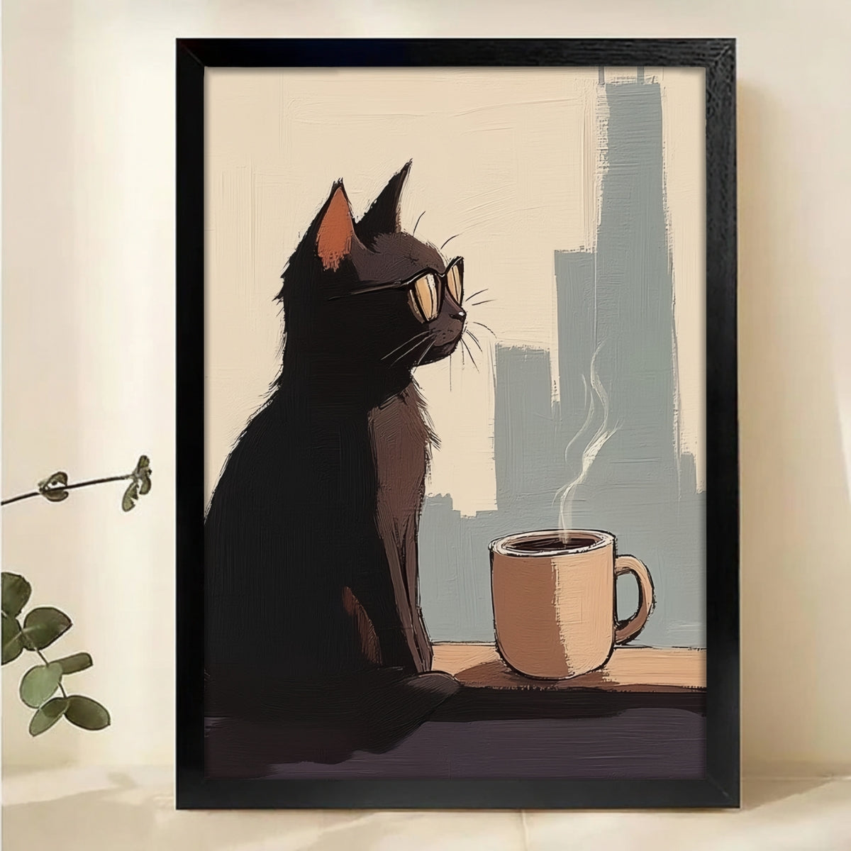 Cool Cat Coffee Canvas Print - Urban Morning Vibes Wall Art|W1183