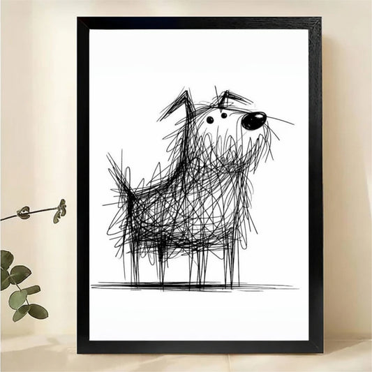 Scruffy Dog Sketch Wall Art - Quirky Line Drawing Print|W1284