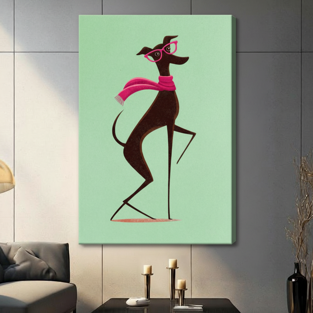 Chic Greyhound Fashion Illustration Canvas Wall Art w6098
