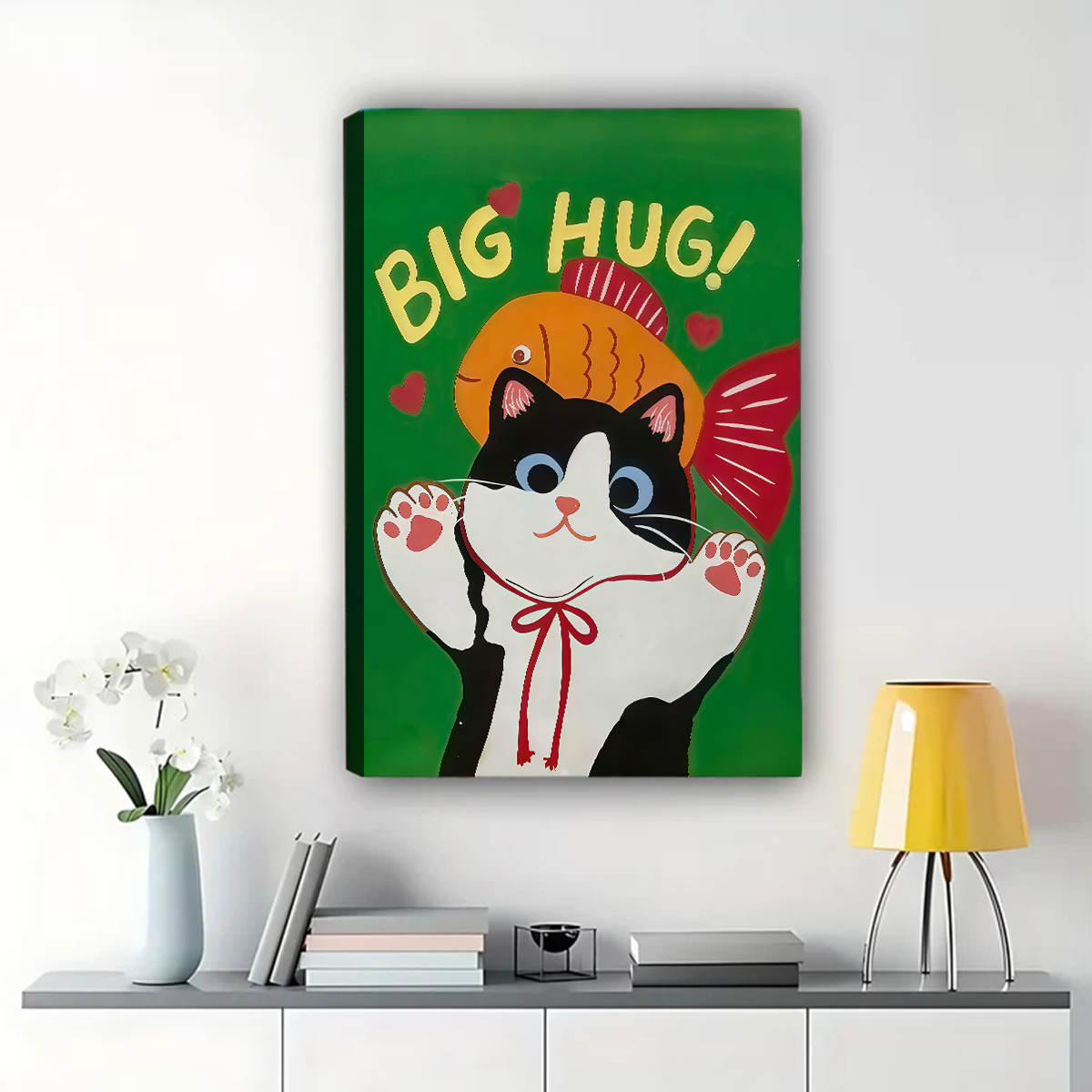 Cat and Goldfish Wall Art - Big Hug Canvas Print|W1132