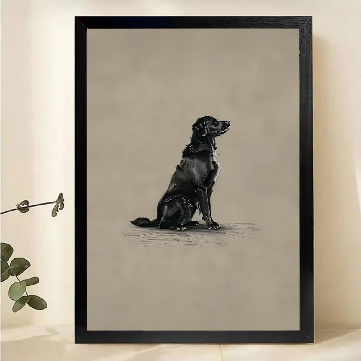 Black Labrador Sitting and Looking Up Wall Art - Charcoal Sketch Canvas Print|W1410