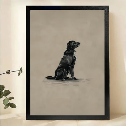 Black Labrador Sitting and Looking Up Wall Art - Charcoal Sketch Canvas Print|W1410