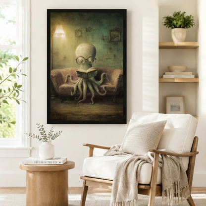 Bookish Octopus Reading Glasses Gothic Fantasy Canvas Print w6084