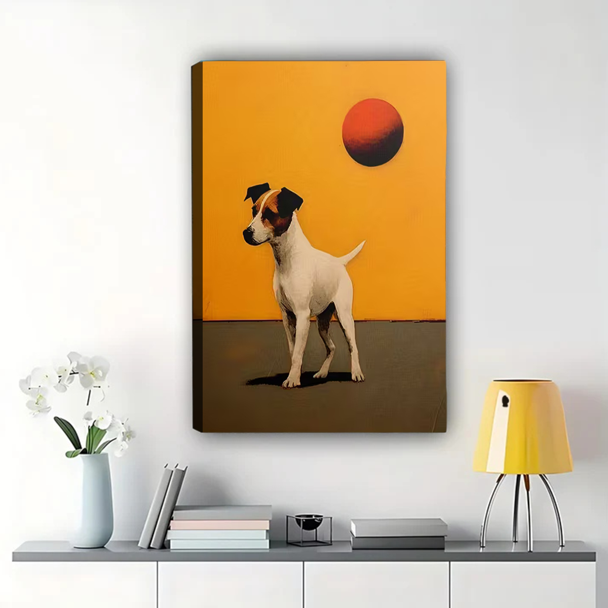 Jack Russell Terrier at Sunset Canvas Print - Modern Dog Wall Art|W1123