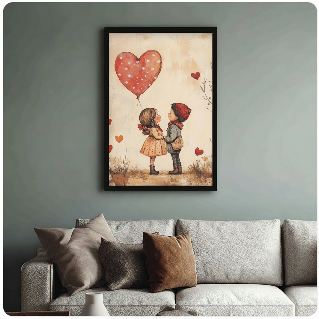 Vintage whimsical children illustration canvas art – framed wall decor for American homes