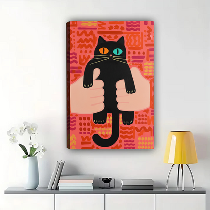 Black Cat with Odd Eyes Art Print - Colorful Abstract Wall Decor|W1144