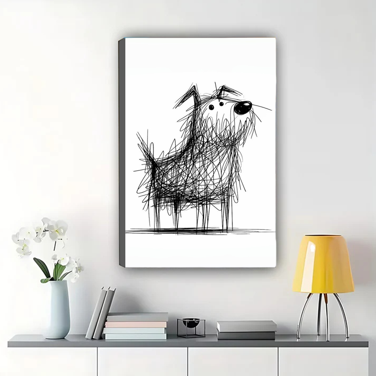 Scruffy Dog Sketch Wall Art - Quirky Line Drawing Print|W1284