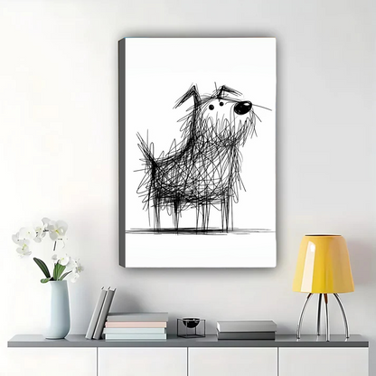 Scruffy Dog Sketch Wall Art - Quirky Line Drawing Print|W1284