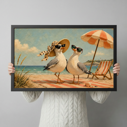 Retro Seagull Couple Canvas Art w6601