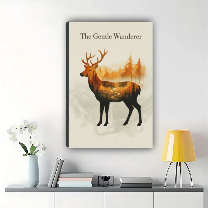The Gentle Wanderer - Deer Forest Landscape Wall Art Print| W1022