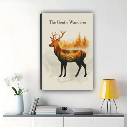 The Gentle Wanderer - Deer Forest Landscape Wall Art Print| W1022