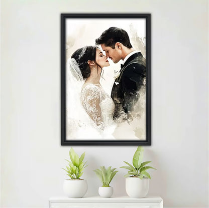 Personalized Wedding Watercolor Portrait Canvas | Custom Photo Illustration Art