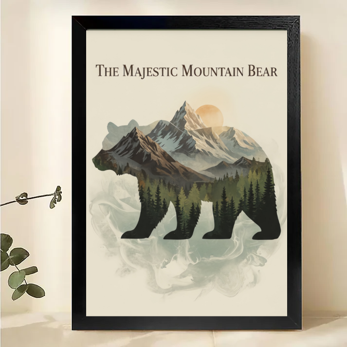 Mountain Bear Wall Art - Double Exposure Nature Print| W1016