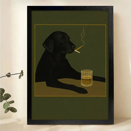 Sophisticated Black Lab Canvas Print - Whiskey & Cigar Dog Art|W1187