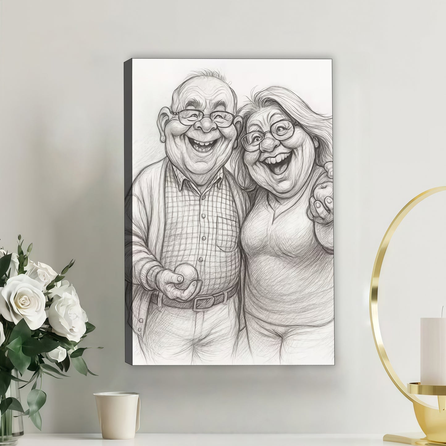 Luxury Custom Black and White Caricature Portrait - Personalized Timeless Gift for Individuals, Couples &amp; Families - Hand-Drawn Style Canvas