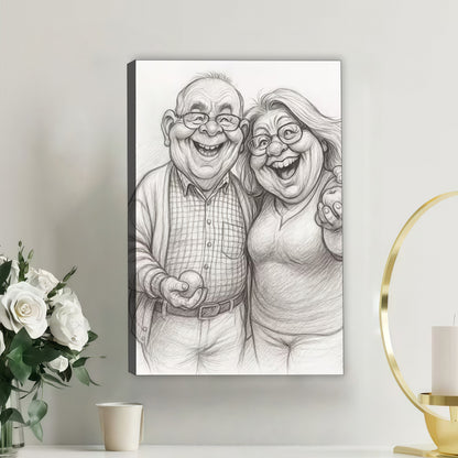 Luxury Custom Black and White Caricature Portrait - Personalized Timeless Gift for Individuals, Couples &amp; Families - Hand-Drawn Style Canvas