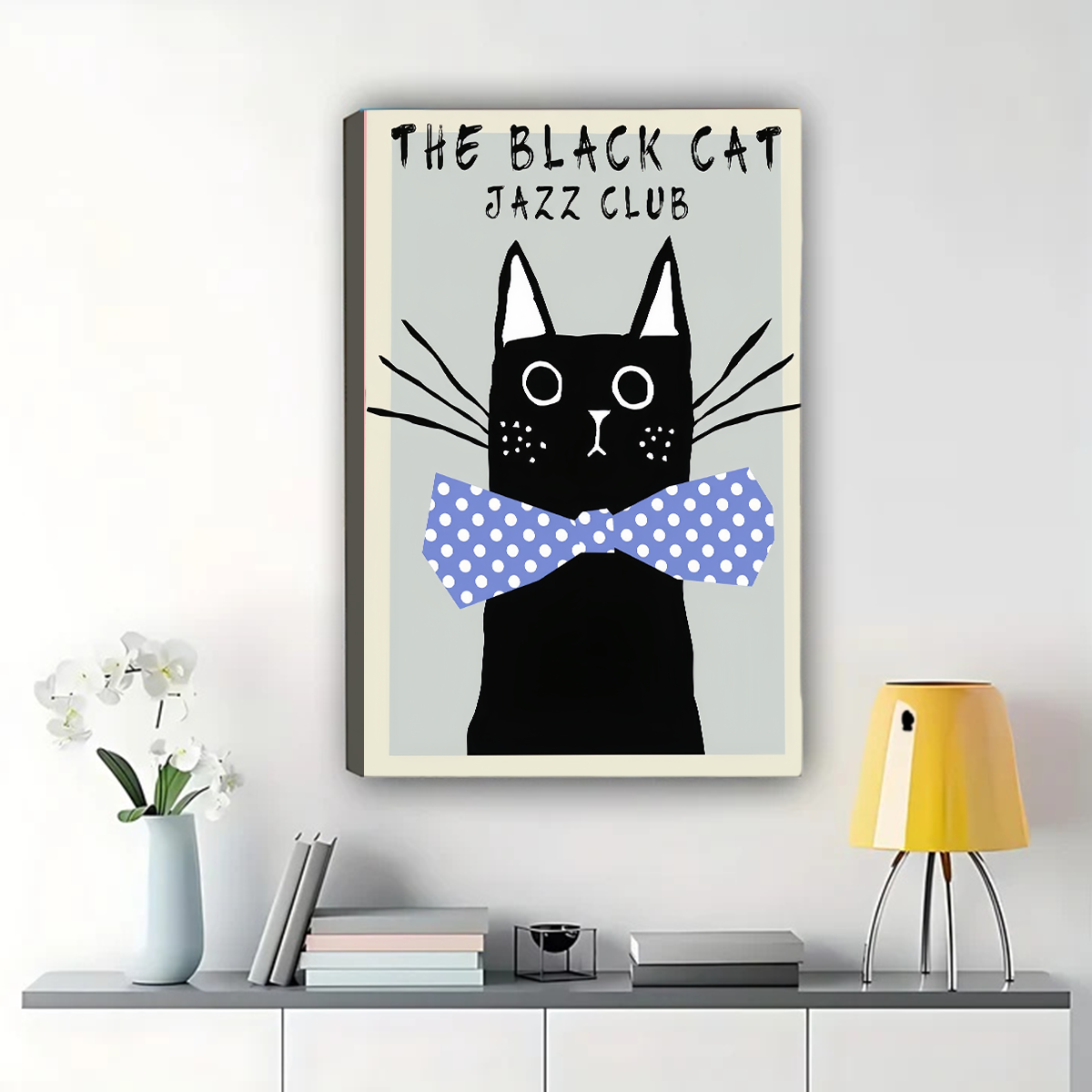 Black Cat Jazz Club Wall Art - Vintage Retro Poster Canvas Print|W1354