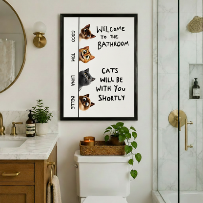 Personalized Cats Bathroom Wall Art Print w6613