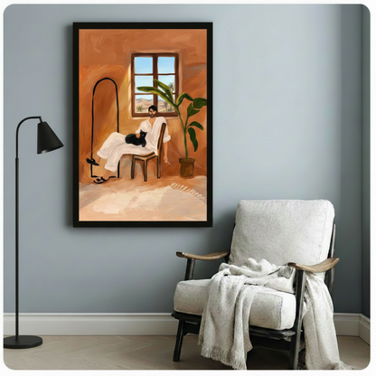 Moroccan Room Man Black Cat Desert Canvas Print w6060