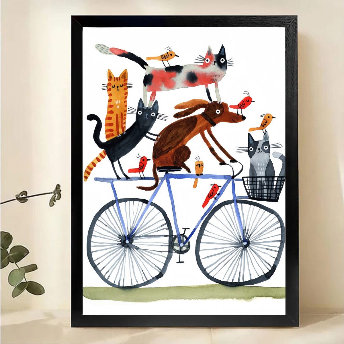 Cat Unrolling Toilet Paper Wall Art - Funny Bathroom Print|W1207