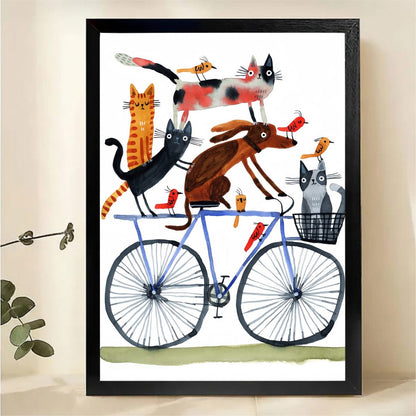 Cat Unrolling Toilet Paper Wall Art - Funny Bathroom Print|W1207