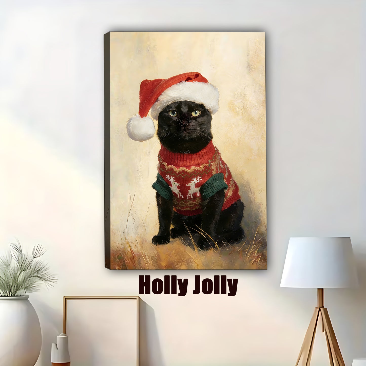 Custom Christmas Cat Portrait - Personalized Holiday Pet Artwork & Cat Lover Gift