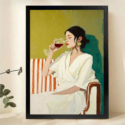 Woman with Wine Canvas Art - Modern Impressionist Portrait|W1201